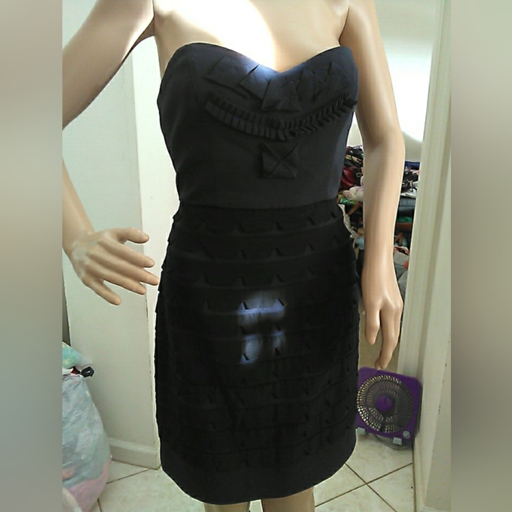 LUXURY TIBI Chic Black Strapless Dress W/ ALL TEXTURED Detail FRONT/ BACK SZ. 6